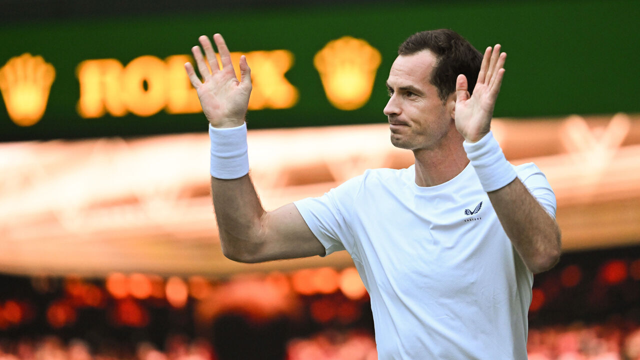 LONDON, ENGLAND - JULY 04: Andy Murray of Great Britain waves to the crowd on Centre Court following the Gentlemen’s Doubles first round match with Jamie Murray against Rinky Hijikata and John Peers of Australia during day four of The Championships Wimbledon 2024 at All England Lawn Tennis and Croquet Club on July 04, 2024 in London, England.
