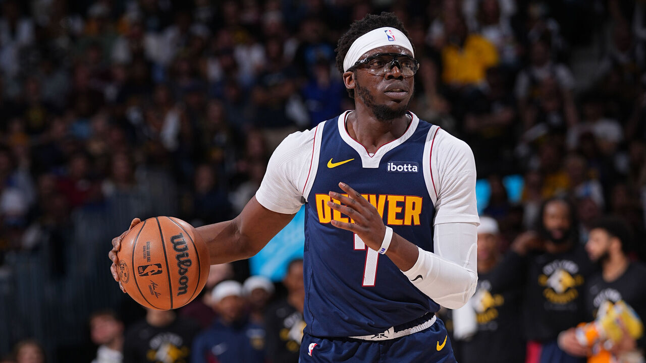 DENVER, CO - APRIL 29: Reggie Jackson #7 of the Denver Nuggets dribbles the ball during the game against the Los Angeles Lakers during Round One Game Five of the 2024 NBA Playoffs on April 29, 2024 at the Ball Arena in Denver, Colorado. NOTE TO USER: User expressly acknowledges and agrees that, by downloading and/or using this Photograph, user is consenting to the terms and conditions of the Getty Images License Agreement. Mandatory Copyright Notice: Copyright 2024 NBAE