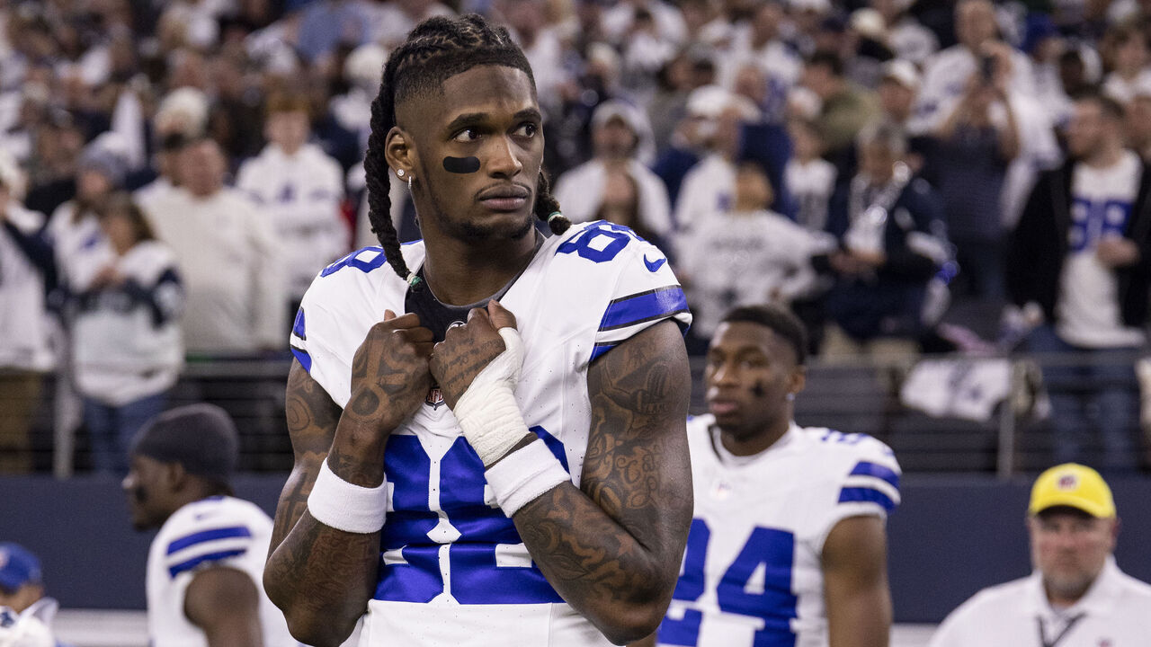 ARLINGTON, TEXAS - JANUARY 14: CeeDee Lamb #88 of the Dallas Cowboys looks on during the national anthem prior to an NFL wild-card playoff football game between the Dallas Cowboys and the Green Bay Packers at AT&T Stadium on January 14, 2024 in Arlington, Texas.