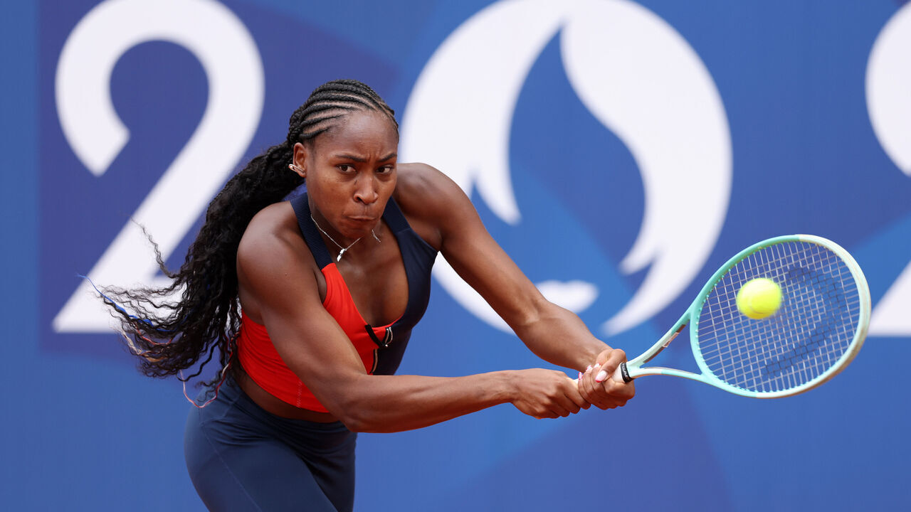 PARIS, FRANCE - JULY 24: Coco Gauff of Team USA trains during the Tennis training session ahead of the Paris 2024 Olympic Games at Roland Garros on July 24, 2024 in Paris, France.