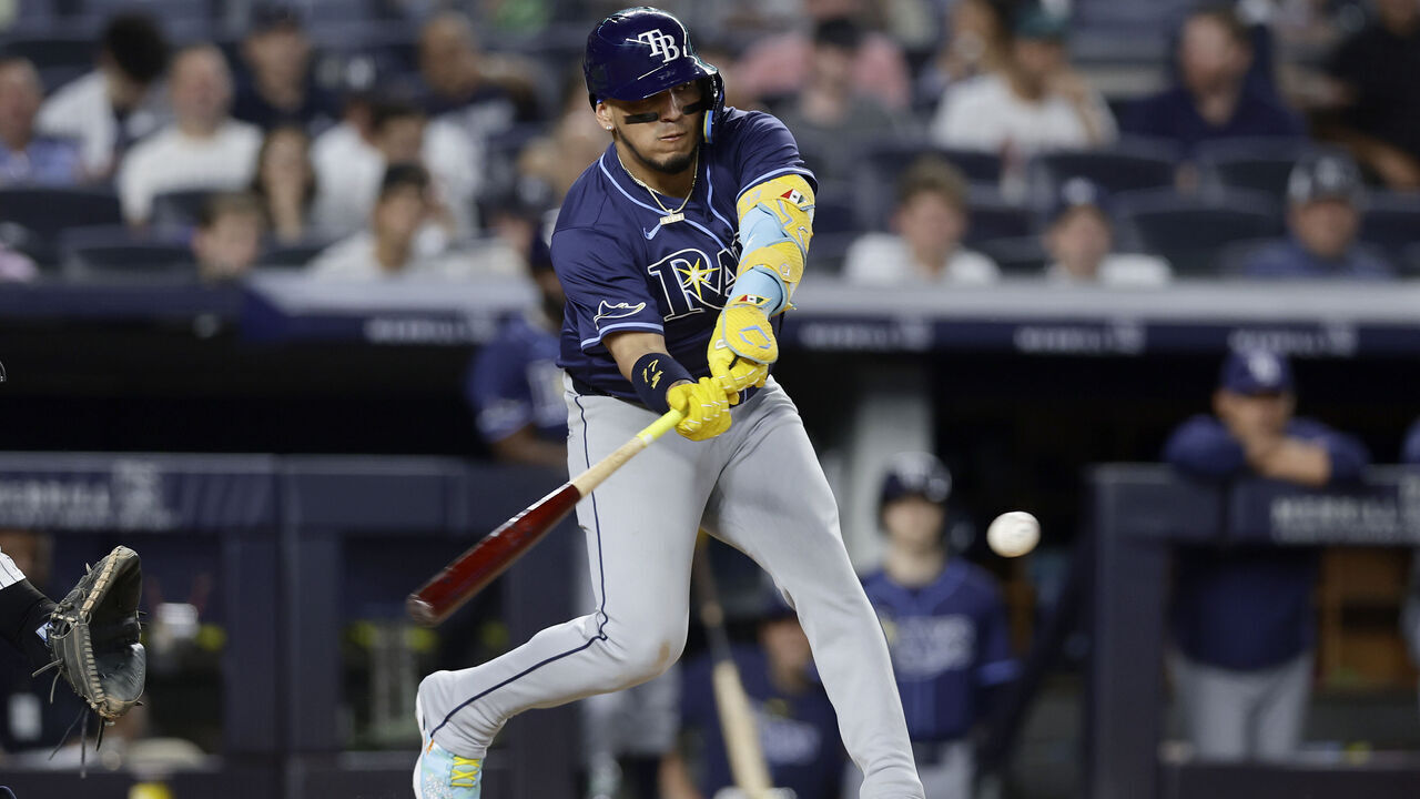 NEW YORK, NEW YORK - JULY 19: Isaac Paredes #17 of the Tampa Bay Rays in action against the New York Yankees at Yankee Stadium on July 19, 2024 in New York City. The Yankees defeated the Rays 6-1.
