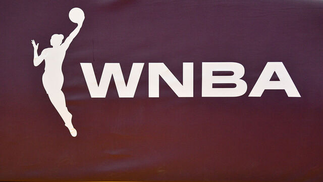 LOS ANGELES, CA - MAY 24: The WNBA logo on the basket during the WNBA basketball game between the Indiana Fever and the Los Angeles Sparks on May 24, 2024, at Crypto.com Arena in Los Angeles, CA.