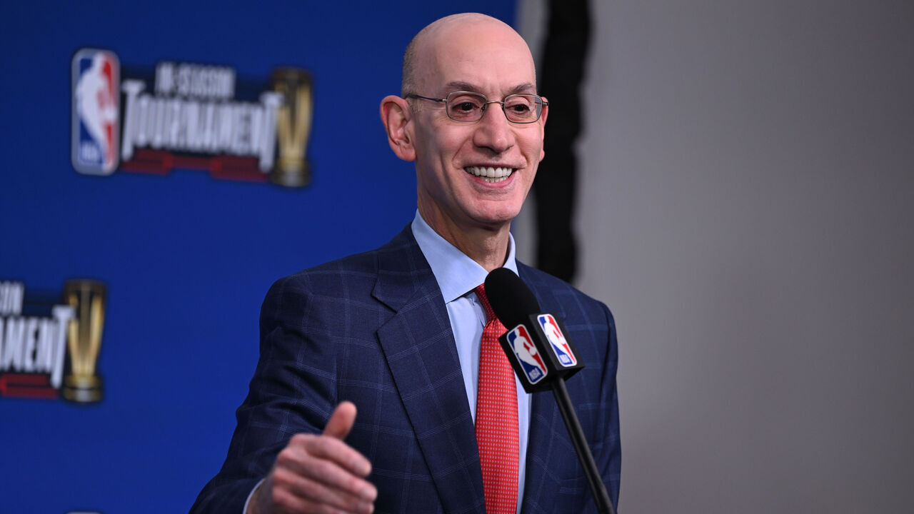 LAS VEGAS, NEVADA - DECEMBER 9: Commissioner of the NBA Adam Silver speaks at the press conference before the NBA In-Season Tournament Finals game between Los Angeles Lakers and Indiana Pacers at the T-Mobile Arena in Las Vegas, Nevada, United States on December 9, 2023.