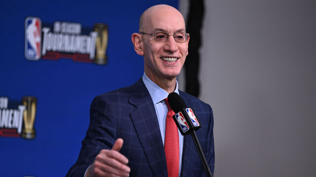 LAS VEGAS, NEVADA - DECEMBER 9: Commissioner of the NBA Adam Silver speaks at the press conference before the NBA In-Season Tournament Finals game between Los Angeles Lakers and Indiana Pacers at the T-Mobile Arena in Las Vegas, Nevada, United States on December 9, 2023.