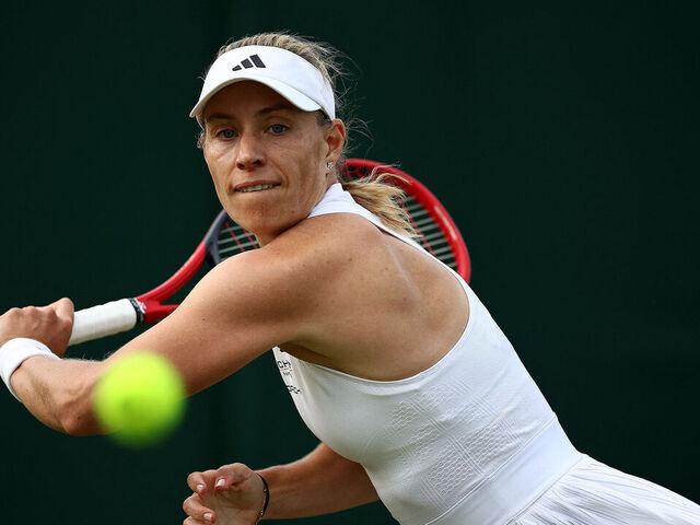Germany's Angelique Kerber returns against Kazakhstan's Yulia Putintseva during their women's singles tennis match on the second day of the 2024 Wimbledon Championships at The All England Lawn Tennis and Croquet Club in Wimbledon, southwest London, on July 2, 2024.