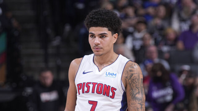 SACRAMENTO, CA - FEBRUARY 7: Killian Hayes #7 of the Detroit Pistons looks on during the game against the Sacramento Kings on February 7, 2024 at Golden 1 Center in Sacramento, California. NOTE TO USER: User expressly acknowledges and agrees that, by downloading and or using this photograph, User is consenting to the terms and conditions of the Getty Images Agreement. Mandatory Copyright Notice: Copyright 2024 NBAE