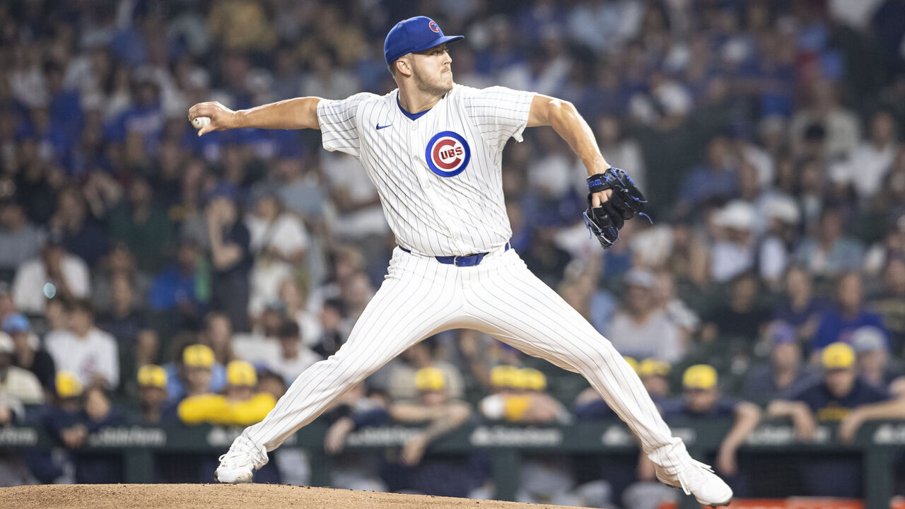 CHICAGO, ILLINOIS - JULY 23: Jameson Taillon #50 of the Chicago Cubs delivers a pitch in the first inning of a game against the Milwaukee Brewers at Wrigley Field on July 23, 2024 in Chicago, Illinois.