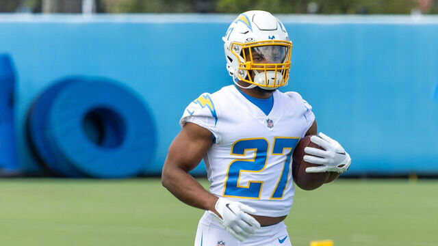 Costa Mesa, CA - June 13: Chargers running back J.K.. Dobbins practices at the Chargers mini camp at Hoag Performance Center in Costa Mesa Thursday, June 13, 2024. (Allen J. Schaben / Los Angeles Times via Getty Images)