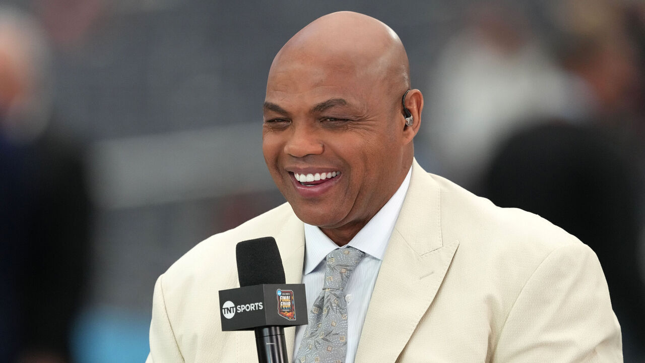 GLENDALE, ARIZONA - APRIL 08: Basketball analyst Charles Barkley on air before the National Championship game between the Purdue Boilermakers and the Connecticut Huskies at State Farm Stadium on April 08, 2024 in Glendale, Arizona.