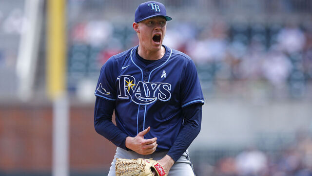 ATLANTA, GEORGIA - JUNE 16: Pete Fairbanks #29 of the Tampa Bay Rays reacts after a strike out ends the game for the 8-6 victory over the Atlanta Braves at Truist Park on June 16, 2024 in Atlanta, Georgia.