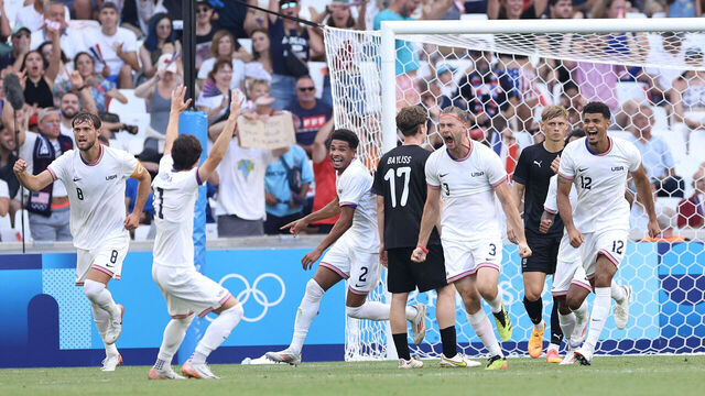 MARSEILLE, FRANCE - JULY 27: Walker Zimmerman #3 of Team USA celebrates scoring his team's second goal during the Men's group A match between New Zealand and United States during the Olympic Games Paris 2024 at Stade de Marseille on July 27, 2024 in Marseille, France.