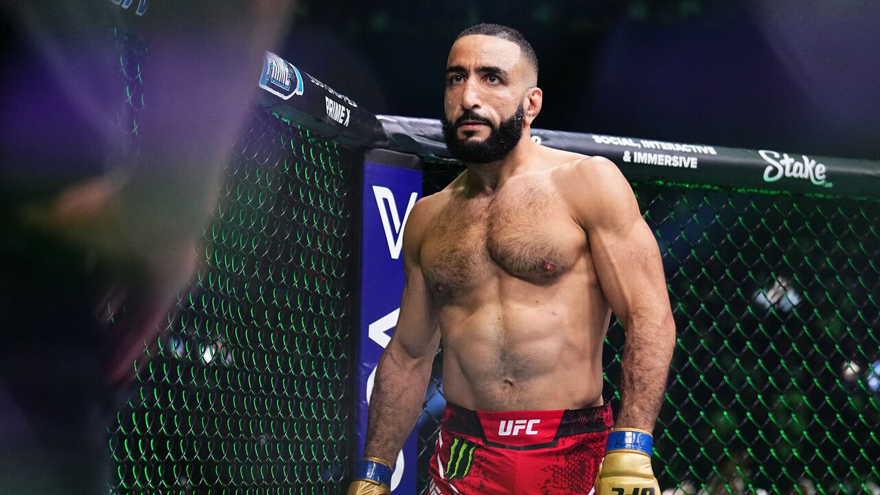 MANCHESTER, ENGLAND - JULY 27: Belal Muhammad prepares to face Leon Edwards of Jamaica in the UFC welterweight championship bout during the UFC 304 event at Co-op Live on July 27, 2024 in Manchester, England.