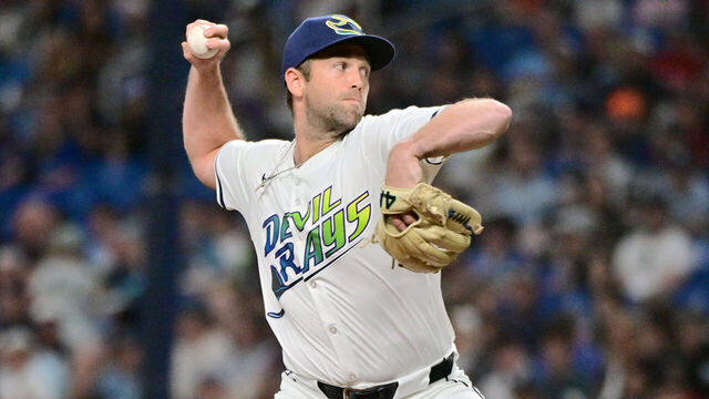 ST PETERSBURG, FLORIDA - MARCH 29: Jason Adam #47 of the Tampa Bay Rays delivers a pitch to the Toronto Blue Jays in the ninth inning at Tropicana Field on March 29, 2024 in St Petersburg, Florida.