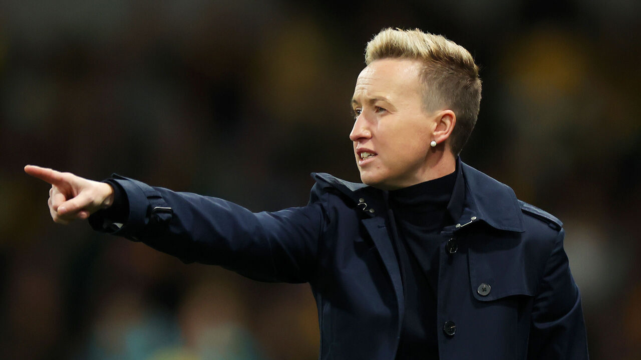 MELBOURNE, AUSTRALIA - JULY 31: Bev Priestman, Head Coach of Canada, gives the team instructions during the FIFA Women's World Cup Australia & New Zealand 2023 Group B match between Canada and Australia at Melbourne Rectangular Stadium on July 31, 2023 in Melbourne / Naarm, Australia.