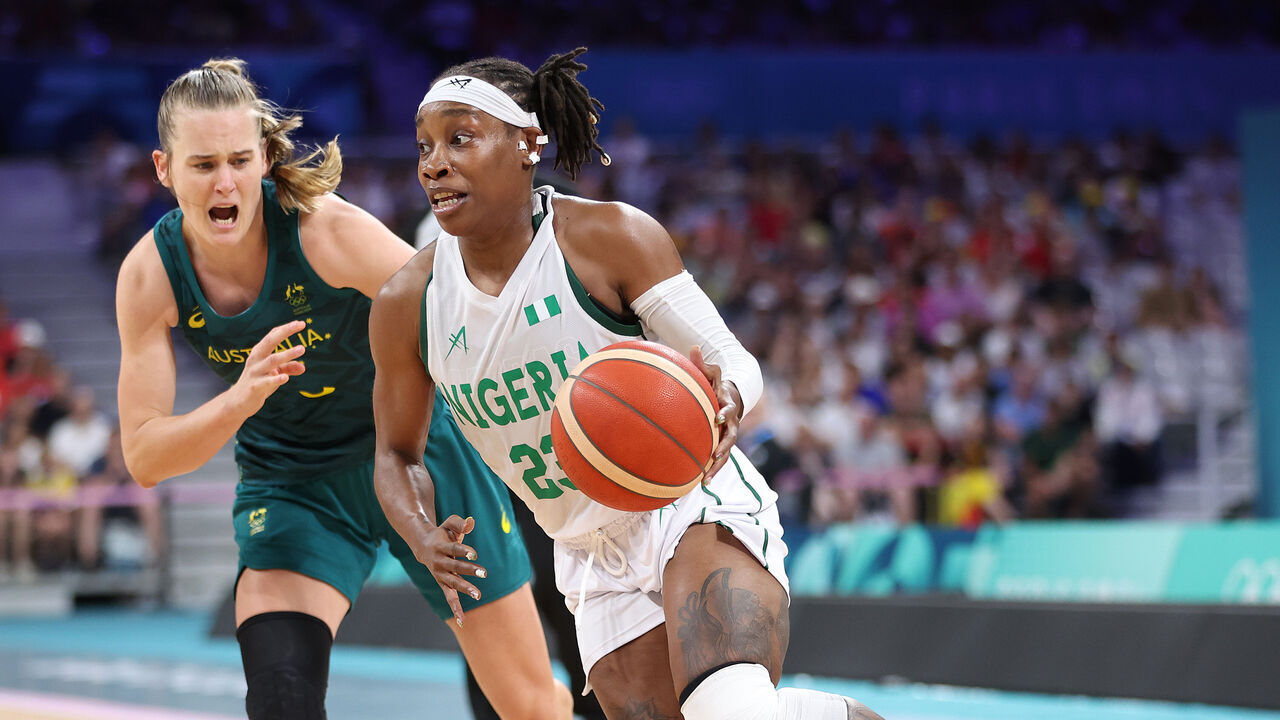 LILLE, FRANCE - JULY 29: Ezinne Kalu #23 of Team Nigeria during the Women's Group Phase - B match between Team Nigeria and Team Australia on day three of the Olympic Games Paris 2024 at Stade Pierre Mauroy on July 29, 2024 in Lille, France.