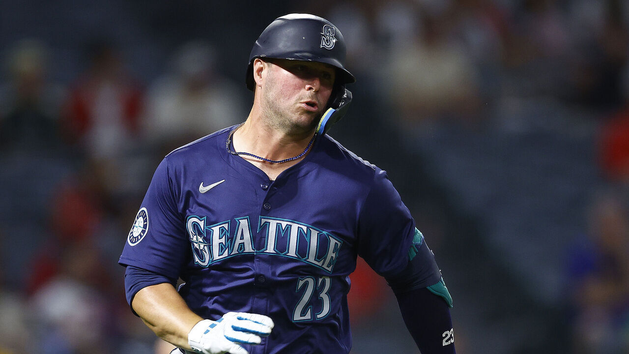 ANAHEIM, CALIFORNIA - JULY 11: Ty France #23 of the Seattle Mariners at Angel Stadium of Anaheim on July 11, 2024 in Anaheim, California.