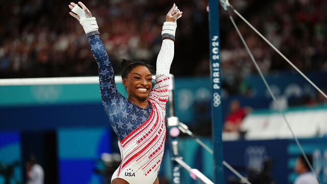 USA's Simone Biles during the artistic gymnastics, women's team final, at Bercy Arena on the fourth day of the 2024 Paris Olympic Games in France. Picture date: Tuesday July 30, 2024.
