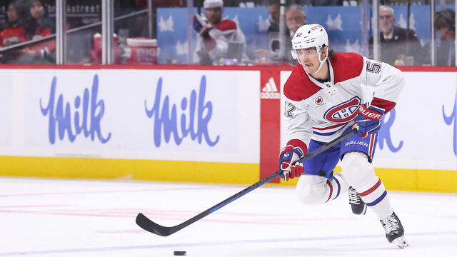 OTTAWA, CANADA - APRIL 13: Justin Barron #52 of the Montreal Canadiens skates against the Ottawa Senators at Canadian Tire Centre on April 13, 2024 in Ottawa, Ontario, Canada.