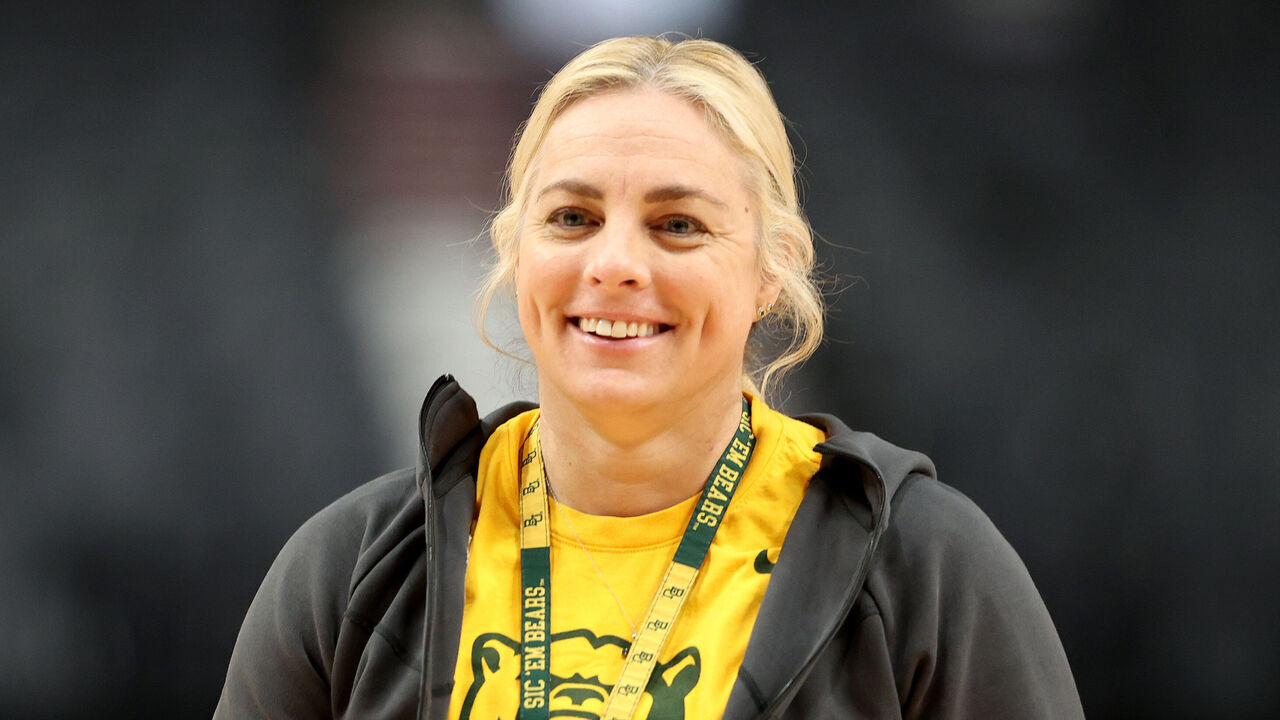 PORTLAND, OREGON - MARCH 29: ead coach Nicki Collen of the Baylor Lady Bears leads practice ahead of the Sweet 16 and Elite Eight rounds of the NCAA Women's Basketball Tournament on March 29, 2024 in Portland, Oregon.