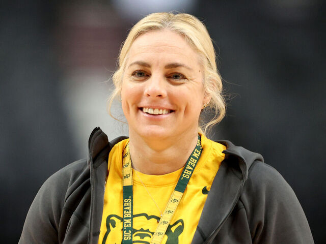 PORTLAND, OREGON - MARCH 29: ead coach Nicki Collen of the Baylor Lady Bears leads practice ahead of the Sweet 16 and Elite Eight rounds of the NCAA Women's Basketball Tournament on March 29, 2024 in Portland, Oregon.