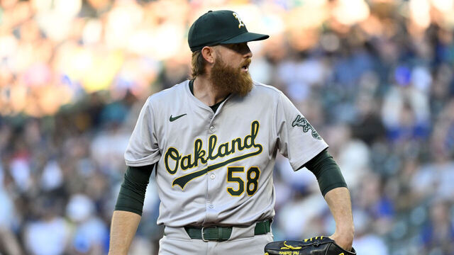 SEATTLE, WASHINGTON - MAY 10: Paul Blackburn #68 of the Oakland Athletics stands on the pitcher's mound during the first inning against the Seattle Mariners at T-Mobile Park on May 10, 2024 in Seattle, Washington.