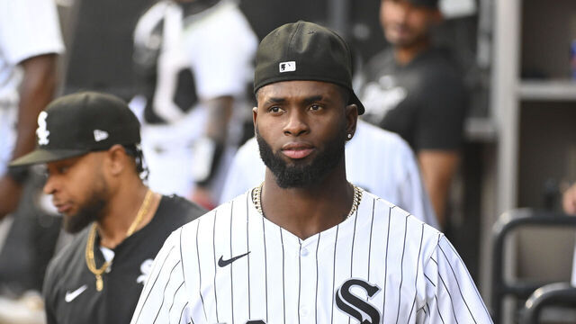 CHICAGO, ILLINOIS - JULY 29: Luis Robert Jr. #88 of the Chicago White Sox stands in the dugout prior to the game against the Seattle Mariners at Guaranteed Rate Field on July 29, 2024 in Chicago, Illinois.