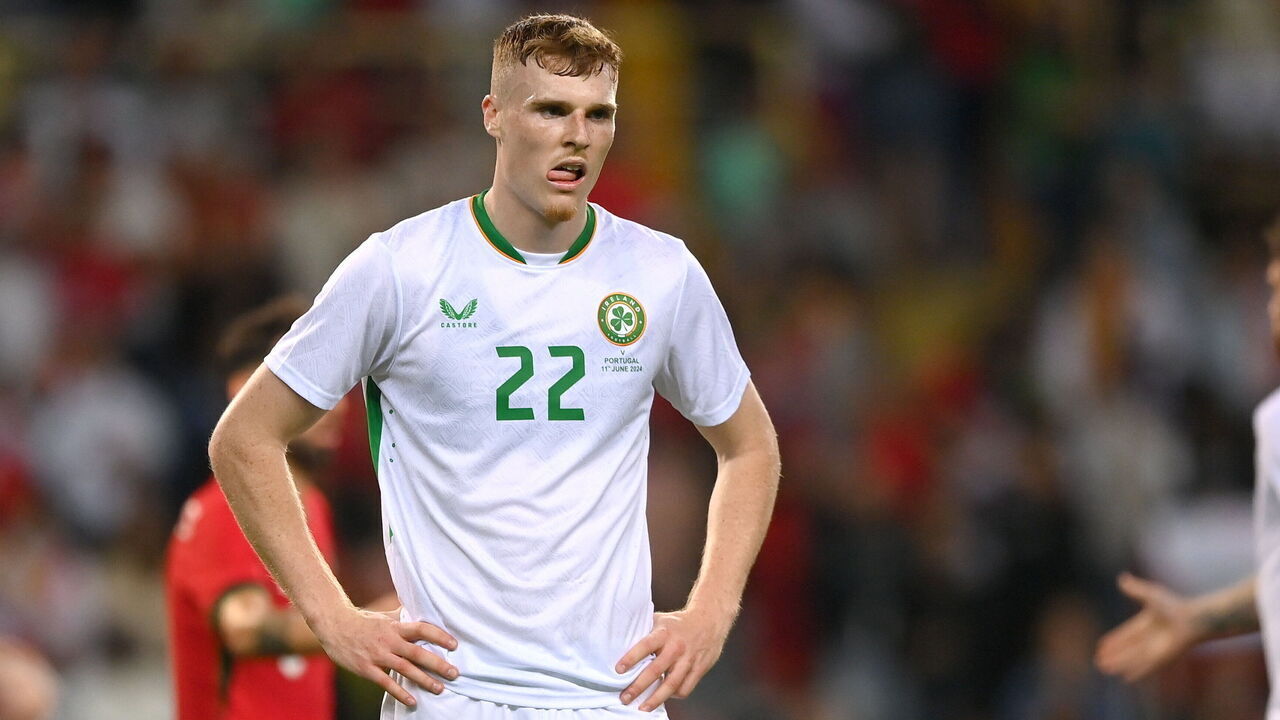 Aveiro , Portugal - 11 June 2024; Jake O'Brien of Republic of Ireland after the international friendly match between Portugal and Republic of Ireland at Estádio Municipal de Aveiro in Aveiro, Portugal.