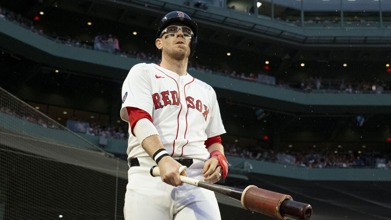 BOSTON, MA - JULY 28: Danny Jansen #28 of the Boston Red Sox stands in the on-deck circle during the third inning of his Red Sox debut against the New York Yankees on July 28, 2024 at Fenway Park in Boston, Massachusetts.