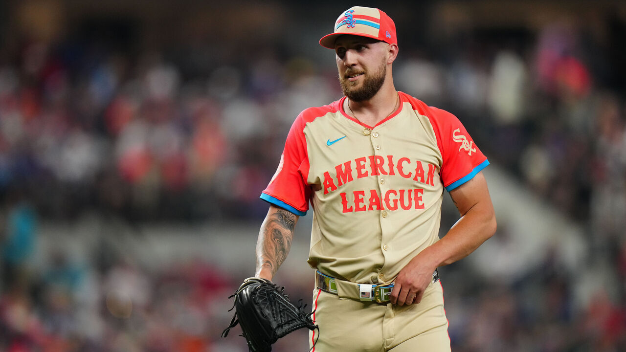 ARLINGTON, TX - JULY 16: Garrett Crochet #45 of the Chicago White Sox reacts after pitching during the 94th MLB All-Star Game presented by Mastercard at Globe Life Field on Tuesday, July 16, 2024 in Arlington, Texas.