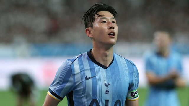SEOUL, SOUTH KOREA - JULY 31: Son Heung-min of Tottenham Hotspur celebrates scoring his side's third goal during the pre-season friendly between Team K League and Tottenham Hotspur at Seoul World Cup Stadium on July 31, 2024 in Seoul, South Korea.