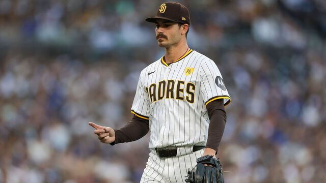 SAN DIEGO, CALIFORNIA - JULY 31: Dylan Cease #84 of the San Diego Padres reacts after the final out of the fifth inning during a game against the Los Angeles Dodgers at Petco Park on July 31, 2024 in San Diego, California.