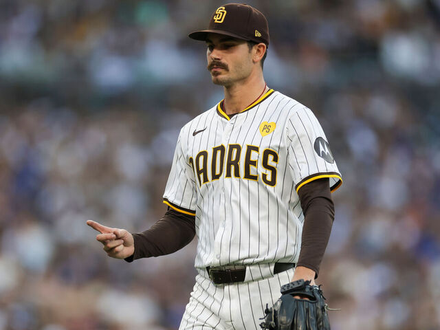 SAN DIEGO, CALIFORNIA - JULY 31: Dylan Cease #84 of the San Diego Padres reacts after the final out of the fifth inning during a game against the Los Angeles Dodgers at Petco Park on July 31, 2024 in San Diego, California.