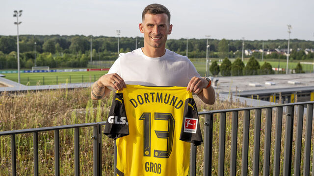 DORTMUND, GERMANY - JULY 31: Pascal Gross of Borussia Dortmund poses after signing a contract with the club on July 31, 2024 in Dortmund, Germany.