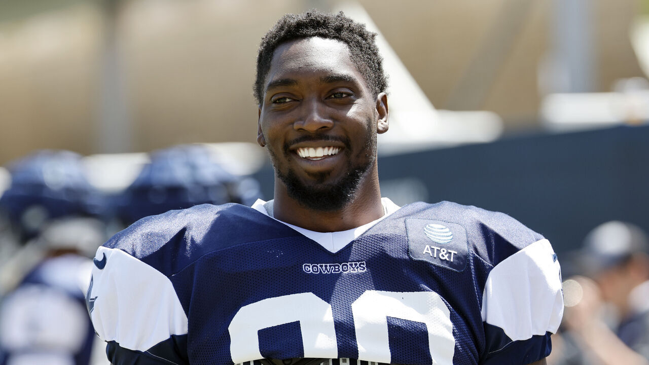 OXNARD, CALIFORNIA - JULY 30: Defensive end DeMarcus Lawrence #90 of the Dallas Cowboys during a training session on July 30, 2024 in Oxnard, California.