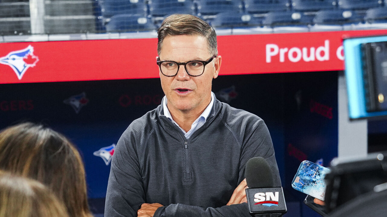 TORONTO, ON - MAY 18: Ross Atkins general manager of the Toronto Blue Jays speaks to the media ahead his teams MLB game against the Tampa Bay Rays at the Rogers Centre on May 18, 2024 in Toronto, Ontario, Canada.