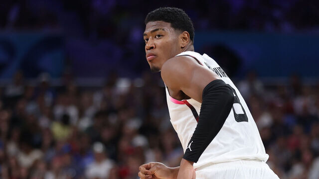 LILLE, FRANCE - JULY 30: Rui Hachimura #8 of Team Japan looks on during a Men's Group Phase-Group B match between Japan and France on day four of the Olympic Games Paris 2024 at Stade Pierre Mauroy on July 30, 2024 in Lille, France.