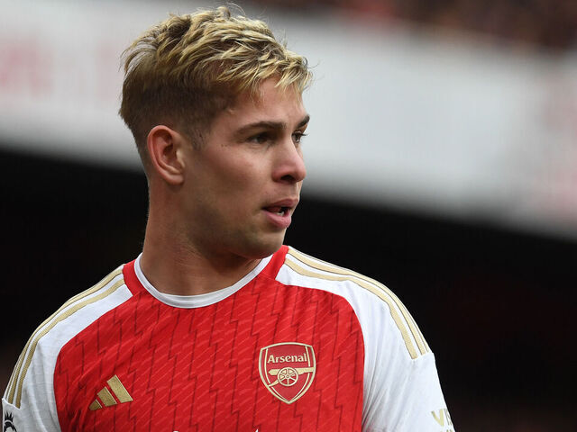 LONDON, ENGLAND - APRIL 14: Emile Smith Rowe of Arsenal during the Premier League match between Arsenal FC and Aston Villa at Emirates Stadium on April 14, 2024 in London, England.
