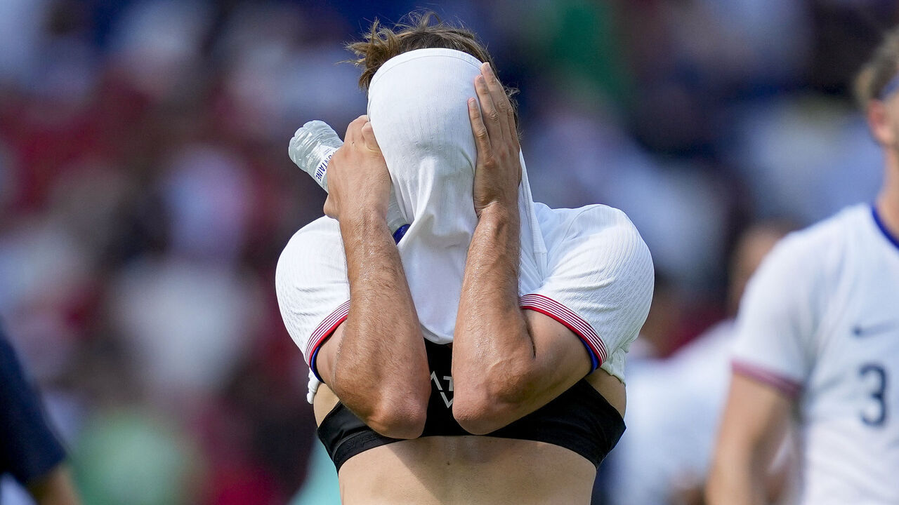 Benjamin Cremaschi of USA looks dejected after the Men's Football Quarter-final match between Morocco and USA on Day 7 of the Olympic Games Paris 2024 at Parc des Princes on August 2, 2024 in Paris, France.