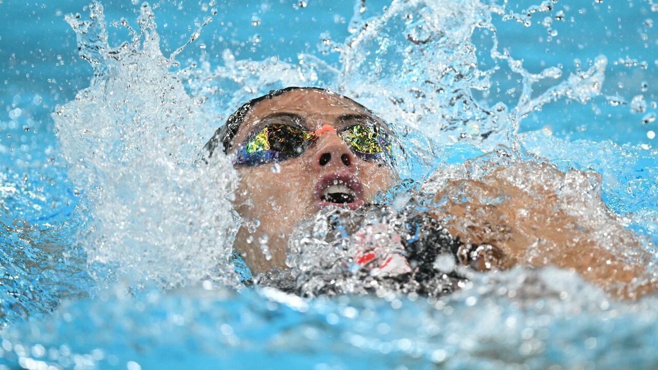 Canada's Kylie Masse competes in a semifinal of the women's 200m backstroke swimming event during the Paris 2024 Olympic Games at the Paris La Defense Arena in Nanterre, west of Paris, on August 1, 2024.