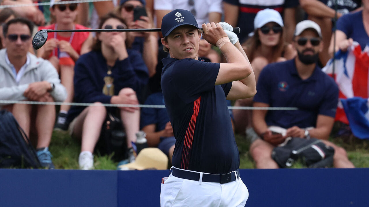 Britain's Matt Fitzpatrick competes in round 3 of the men's golf individual stroke play of the Paris 2024 Olympic Games at Le Golf National in Guyancourt, south-west of Paris on August 3, 2024.