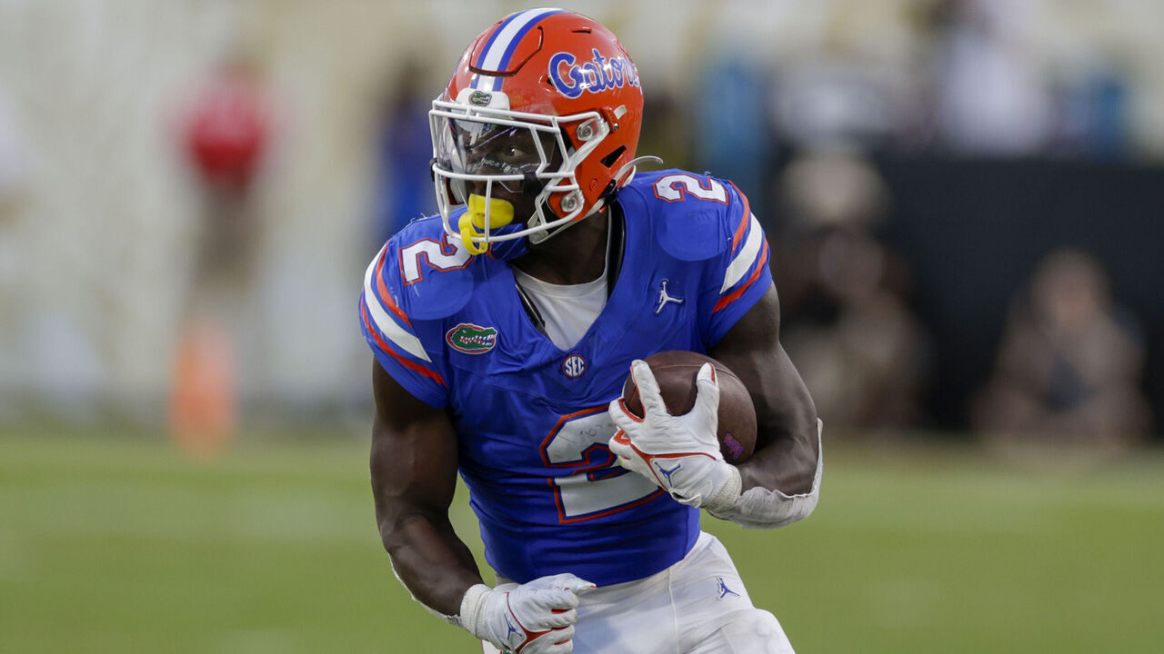 JACKSONVILLE, FL - OCTOBER 28: Florida Gators running back Montrell Johnson Jr. (2) runs with the ball during the game between the Georgia Bulldogs and the Florida Gators on October 28, 2023 at EverBank Stadium in Jacksonville, Fl.