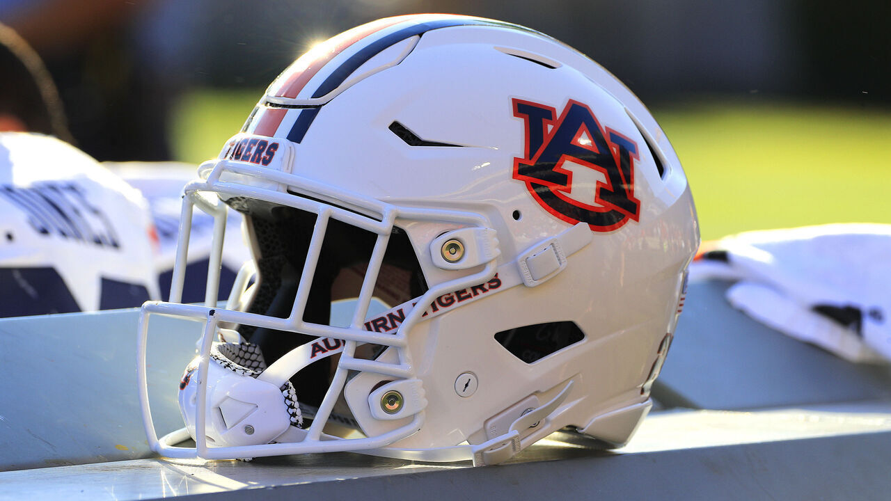 ATHENS, GA - OCTOBER 08: An Auburn Tigers football helmet dduring the Saturday afternoon college football game between the University of Georgia Bulldogs and the Auburn Tigers on October 08, 2022 in Athens, GA.