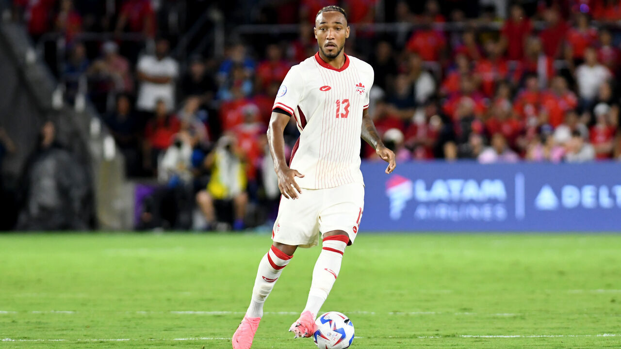 ORLANDO, FL - JUNE 29: Derek Cornelius #3 of Canada dribbles the ball during a game between Canada and Chile at Inter&Co Stadium on June 29, 2024 in Orlando, Florida.
