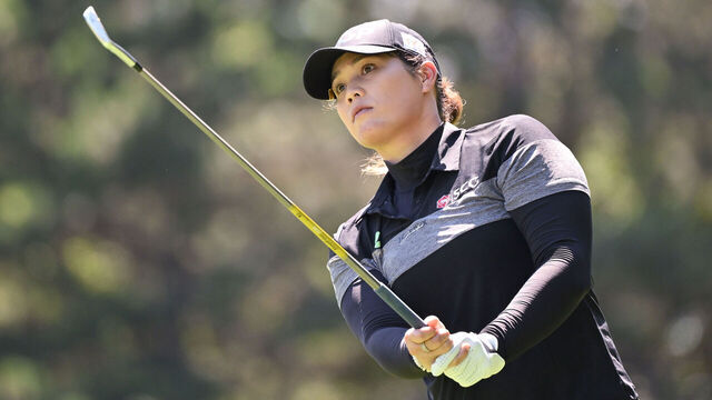 PORTLAND, OREGON - AUGUST 04: Moriya Jutanugarn of Thailand plays her shot from the 15th tee during the final round of the Portland Classic at Columbia Edgewater Country Club on August 04, 2024 in Portland, Oregon.
