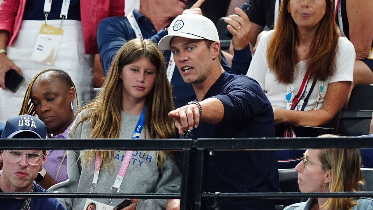 Tom Brady watching the gymnastics at the Bercy Arena on the tenth day of the 2024 Paris Olympic Games in France. Picture date: Monday August 5, 2024.