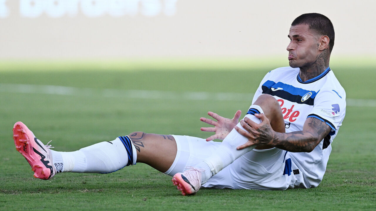 PARMA, ITALY - AUGUST 04: Gianluca Scamacca of Atalanta BC is injured during the Pre-season Friendly Match between Parma v Atalanta on August 04, 2024 in Parma, Italy.