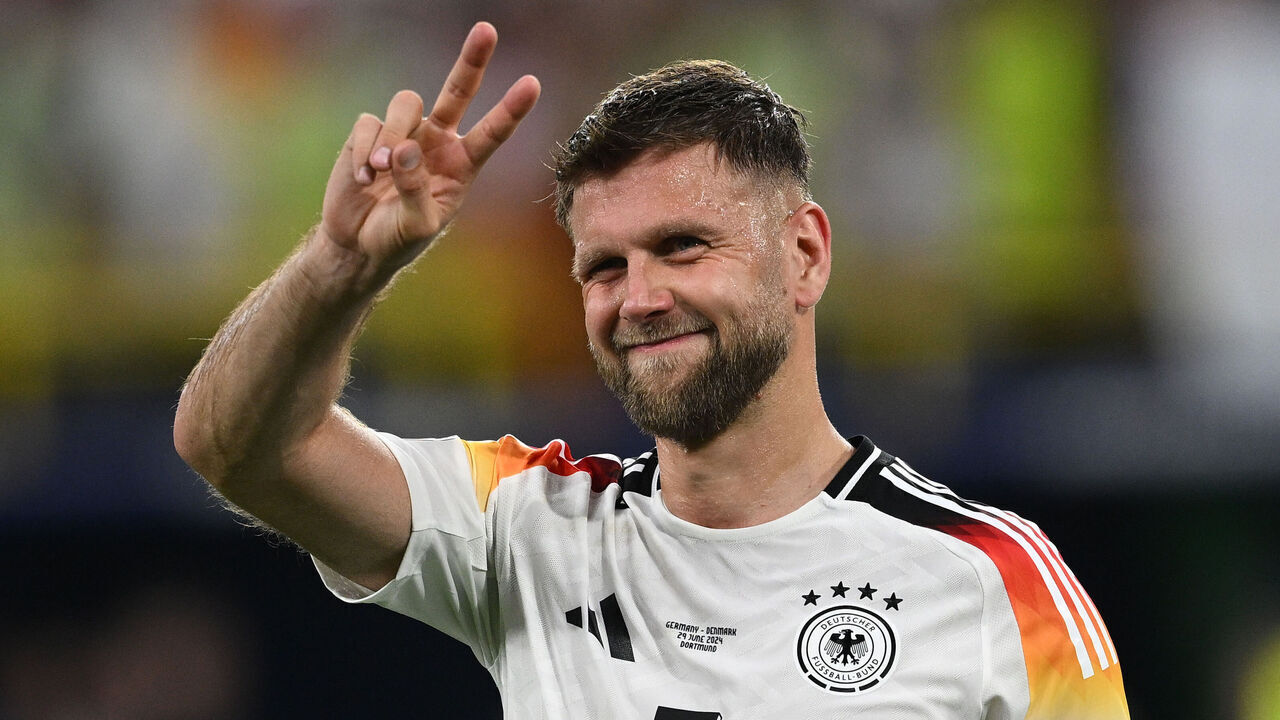 DORTMUND, GERMANY - JUNE 29: Niclas Fullkrug of Germany celebrates at the end of the UEFA EURO 2024 round of 16 match between Germany and Denmark at Football Stadium Dortmund on June 29, 2024 in Dortmund, Germany.