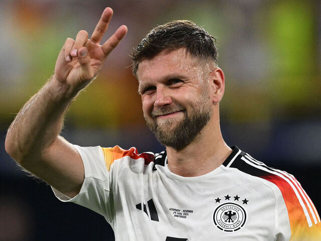 DORTMUND, GERMANY - JUNE 29: Niclas Fullkrug of Germany celebrates at the end of the UEFA EURO 2024 round of 16 match between Germany and Denmark at Football Stadium Dortmund on June 29, 2024 in Dortmund, Germany.