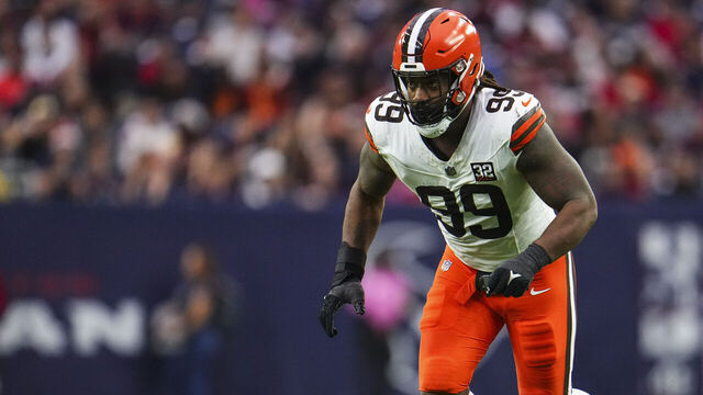 HOUSTON, TX - DECEMBER 24: Za'Darius Smith #99 of the Cleveland Browns rushes the passer during an NFL football game against the Houston Texans at NRG Stadium on December 24, 2023 in Houston, Texas.