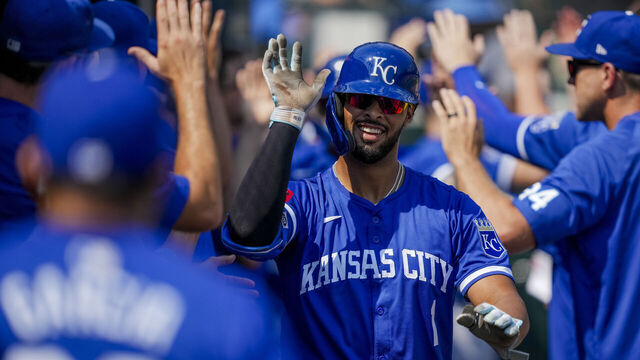 DETROIT, MICHIGAN - AUGUST 04: MJ Melendez #1 of the Kansas City Royals celebrates after hitting a home run against the Detroit Tigers during the top of the ninth inning at Comerica Park on August 04, 2024 in Detroit, Michigan.